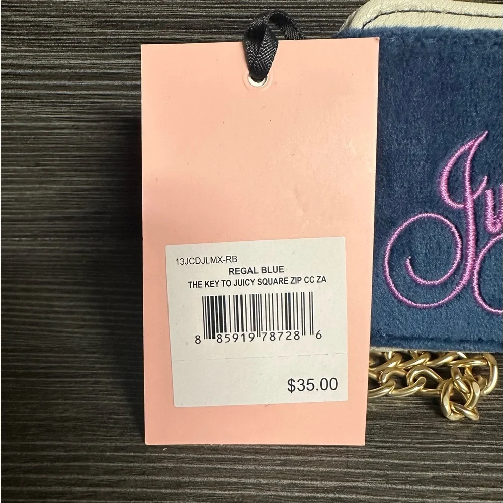 NWT The Key to Juicy "Regal Blue" Wallet w/Pink & Gold Detail Chain & Lip Balm - Picture 3 of 7